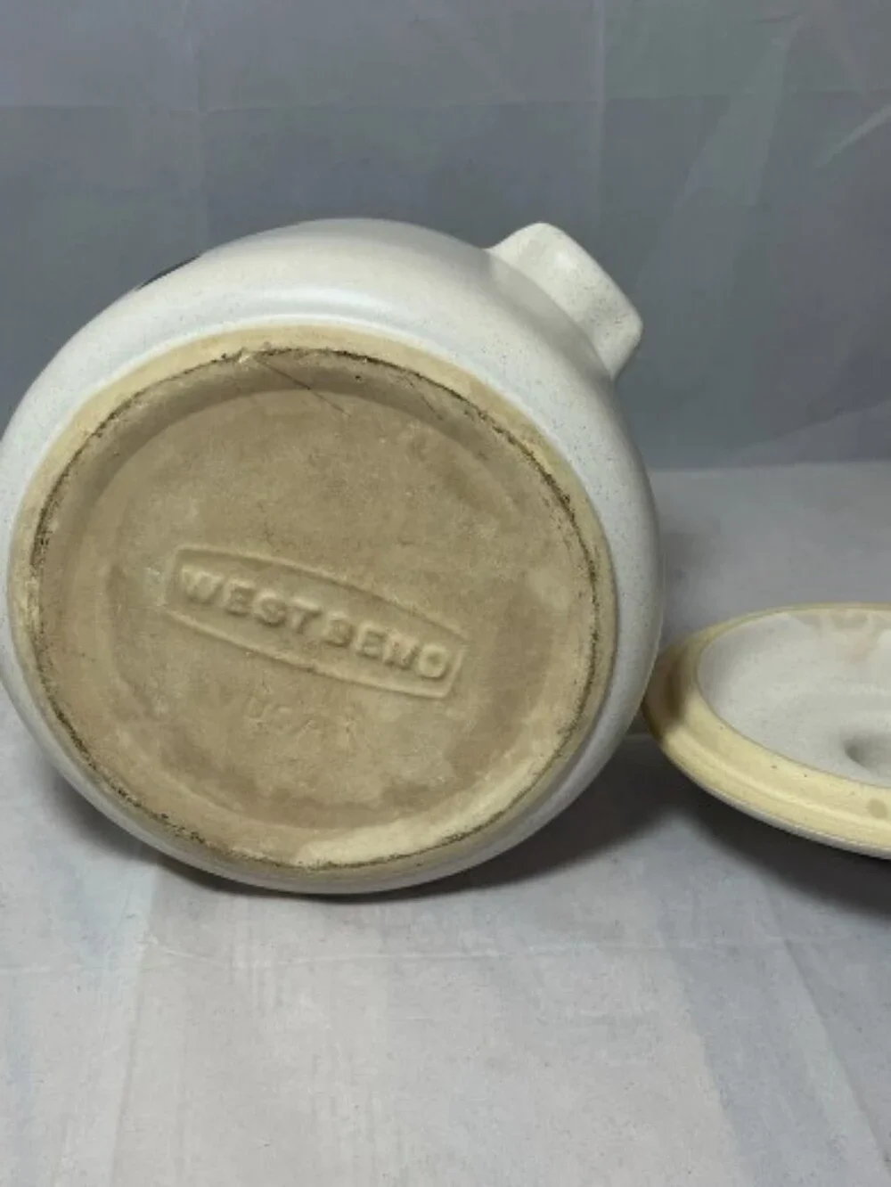 Cream Stoneware Covered Bean Dish with Spoon & Fork Motif